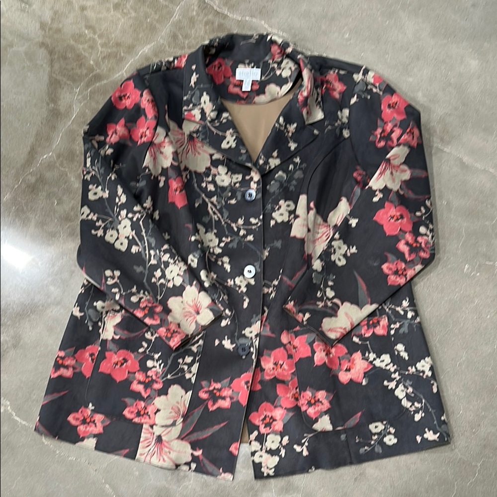 Plus Size Floral Dark Green and Pink Blazer